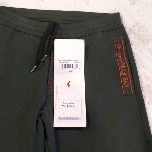 🔥BNWT🔥 Alexander McQueen  Jacquard-trimmed French Cotton-Green Joggers Size(S) - Picture 2 of 7